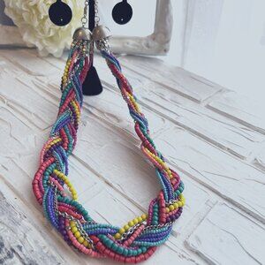 Multicolor/multistrand choker necklace- Red, blue, green, yellow beads